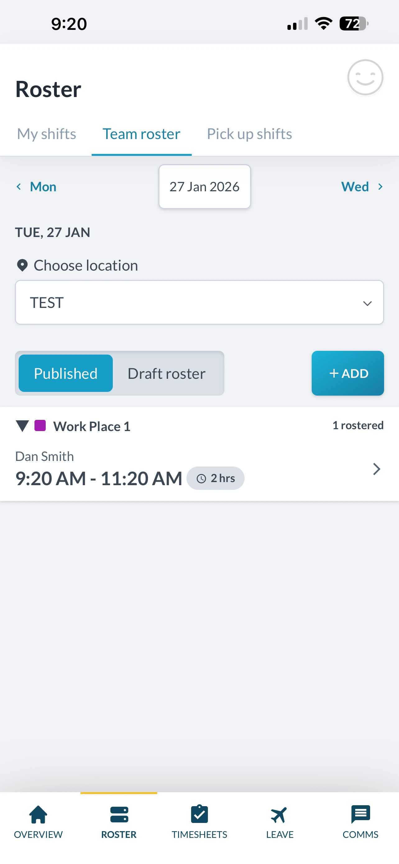 Tanda app roster view