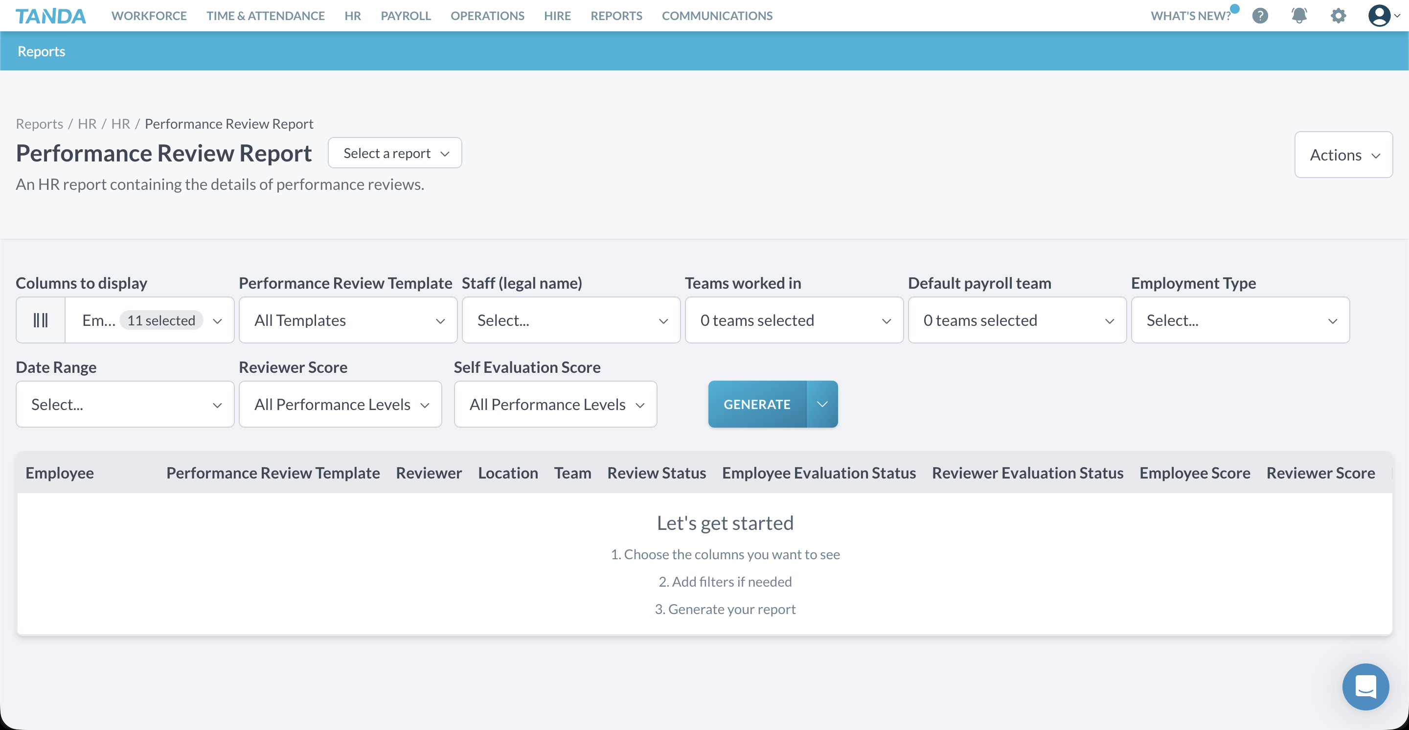 Tanda performance review reporting