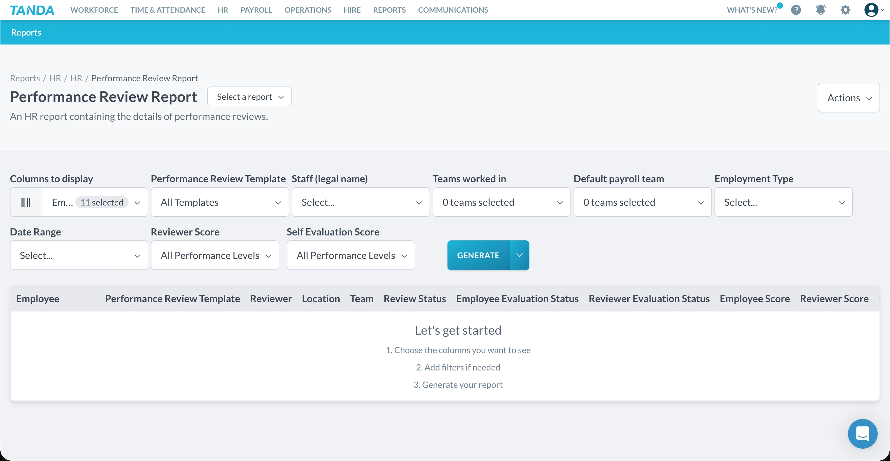 Tanda performance review reporting