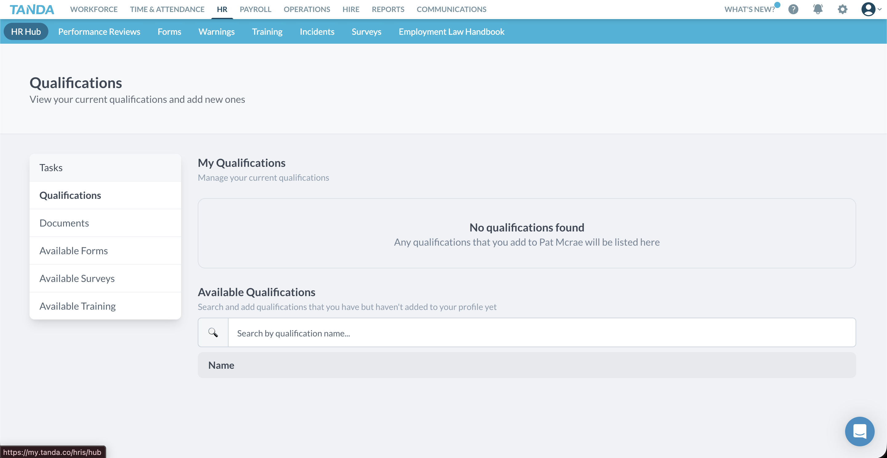 Tanda HR qualifications tracking