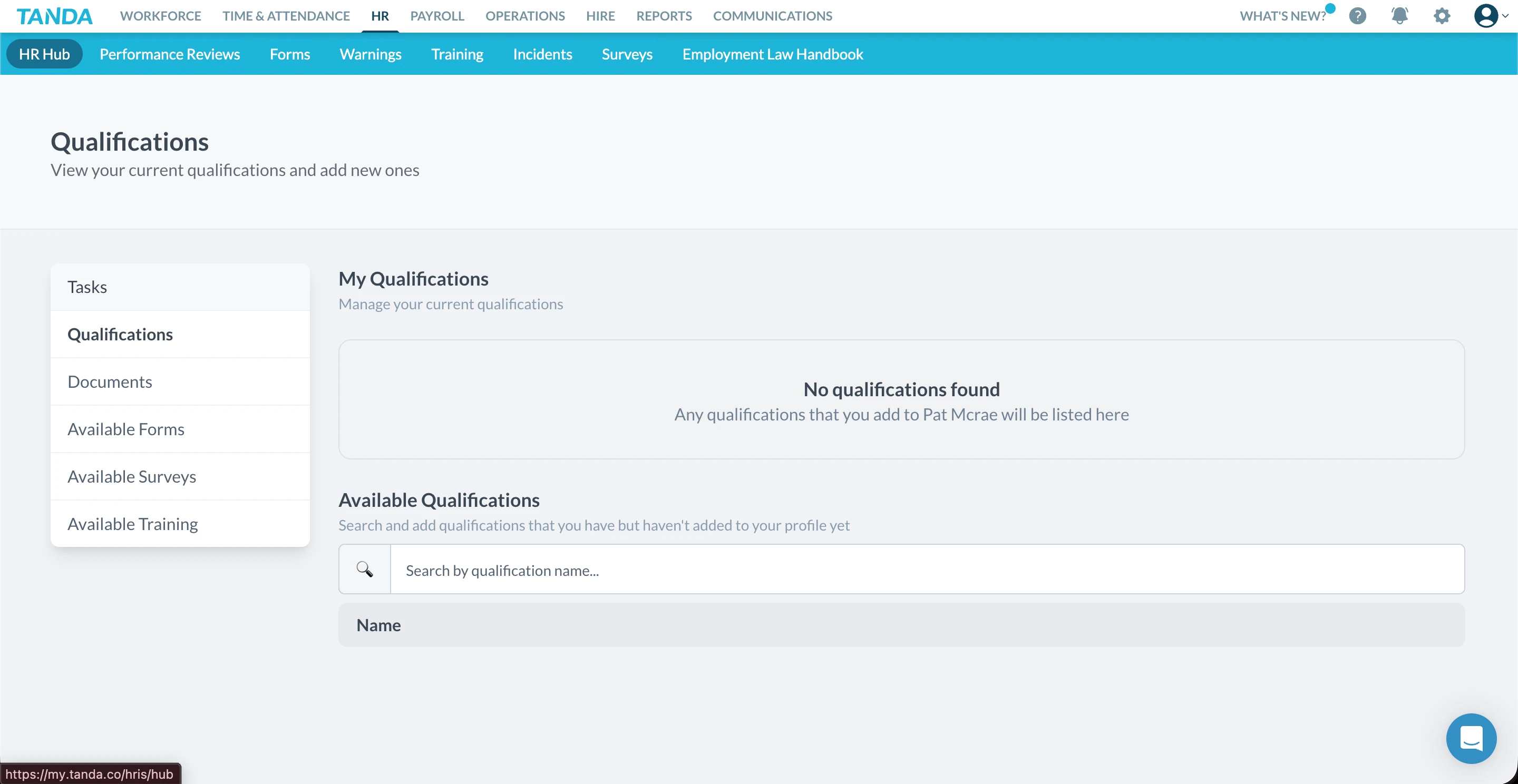 Tanda HR qualifications tracking