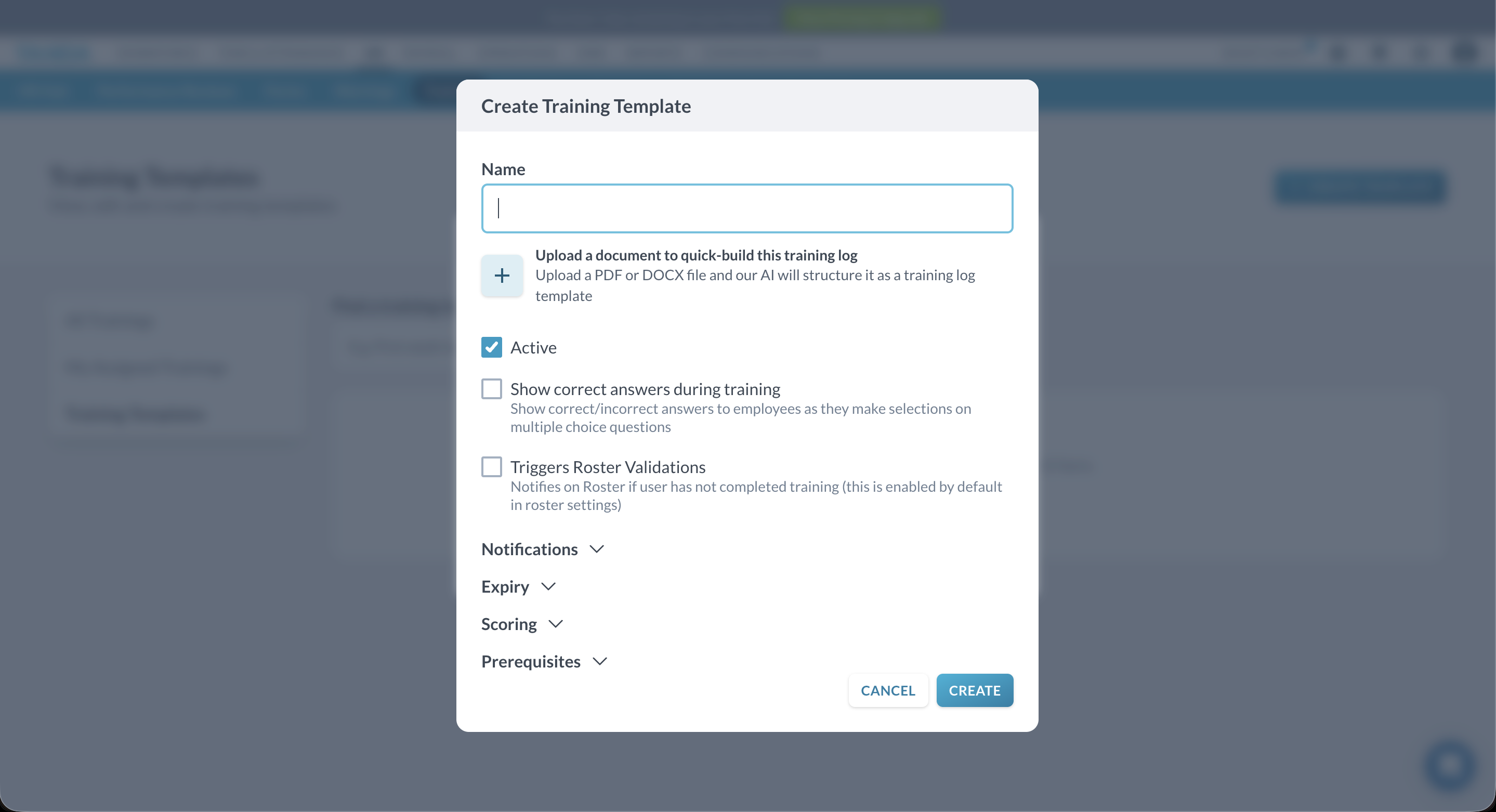 Tanda training template creation