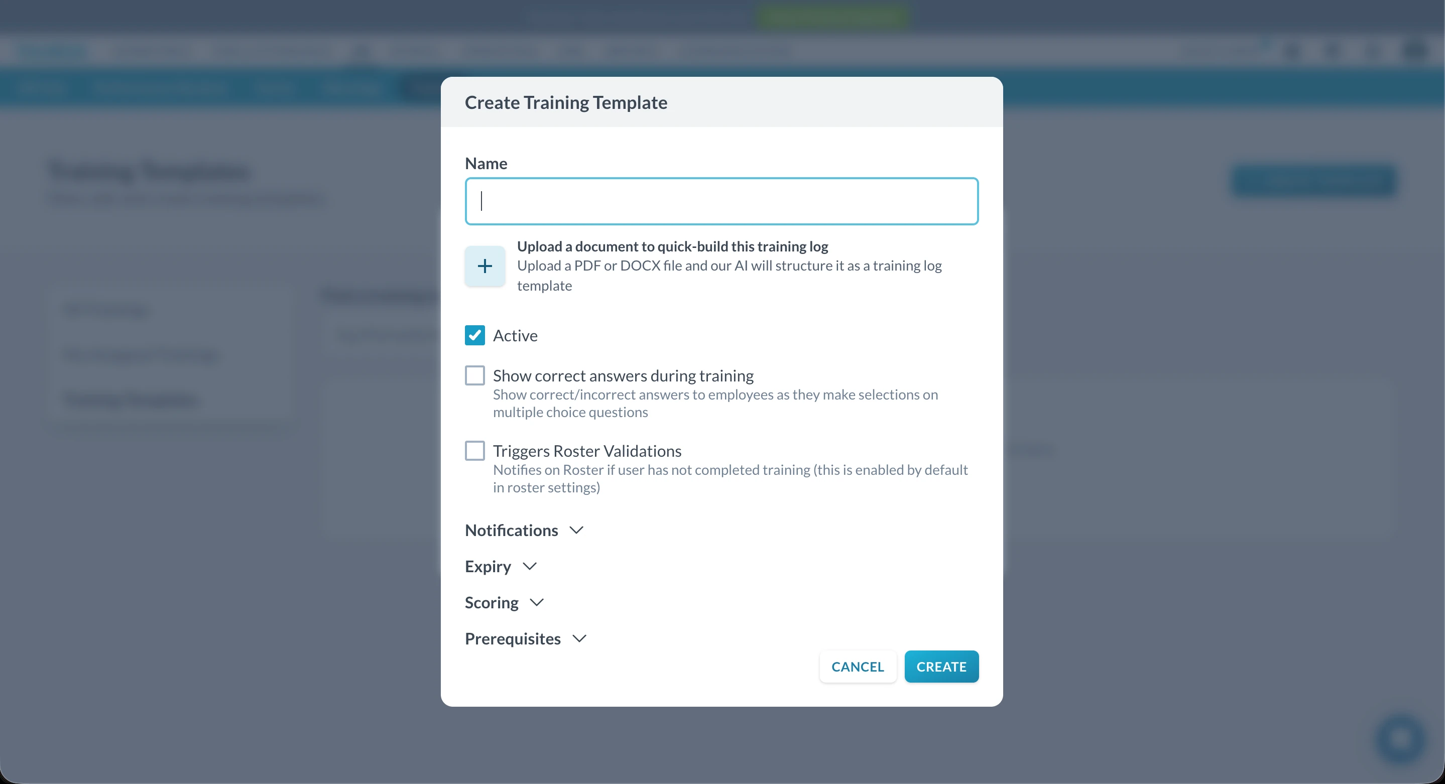 Tanda training template creation
