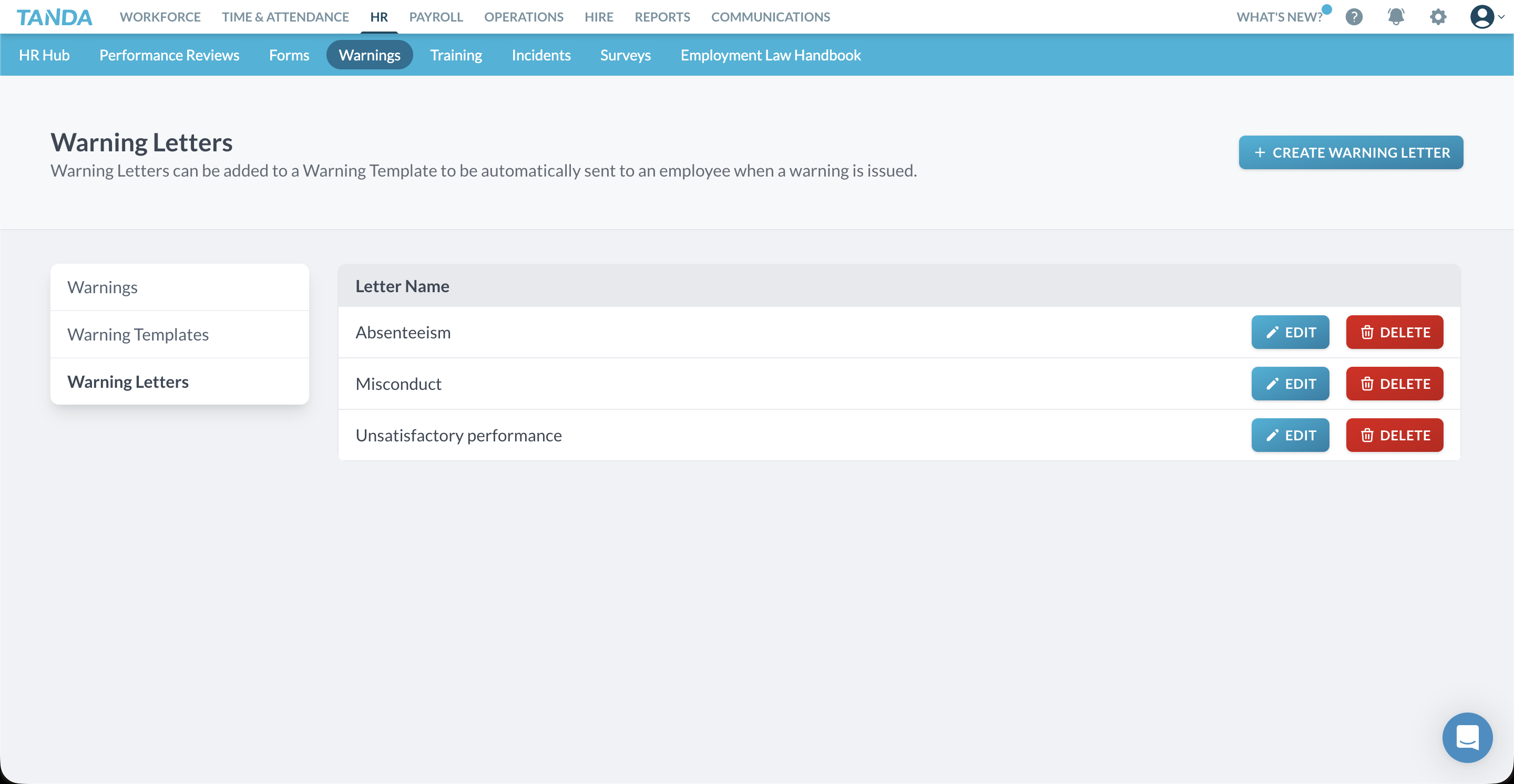 Tanda HR warning letters management