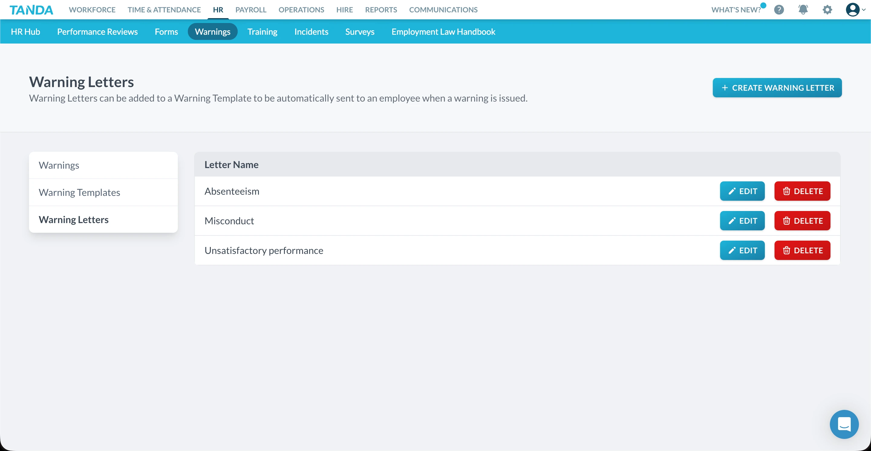 Tanda HR warning letters management