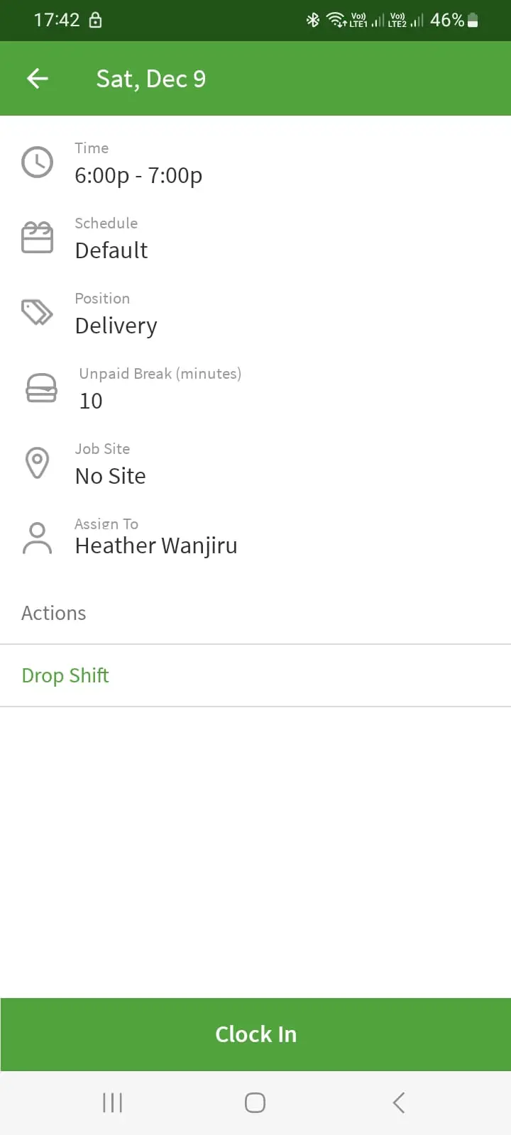 When I Work mobile app time tracking interface
