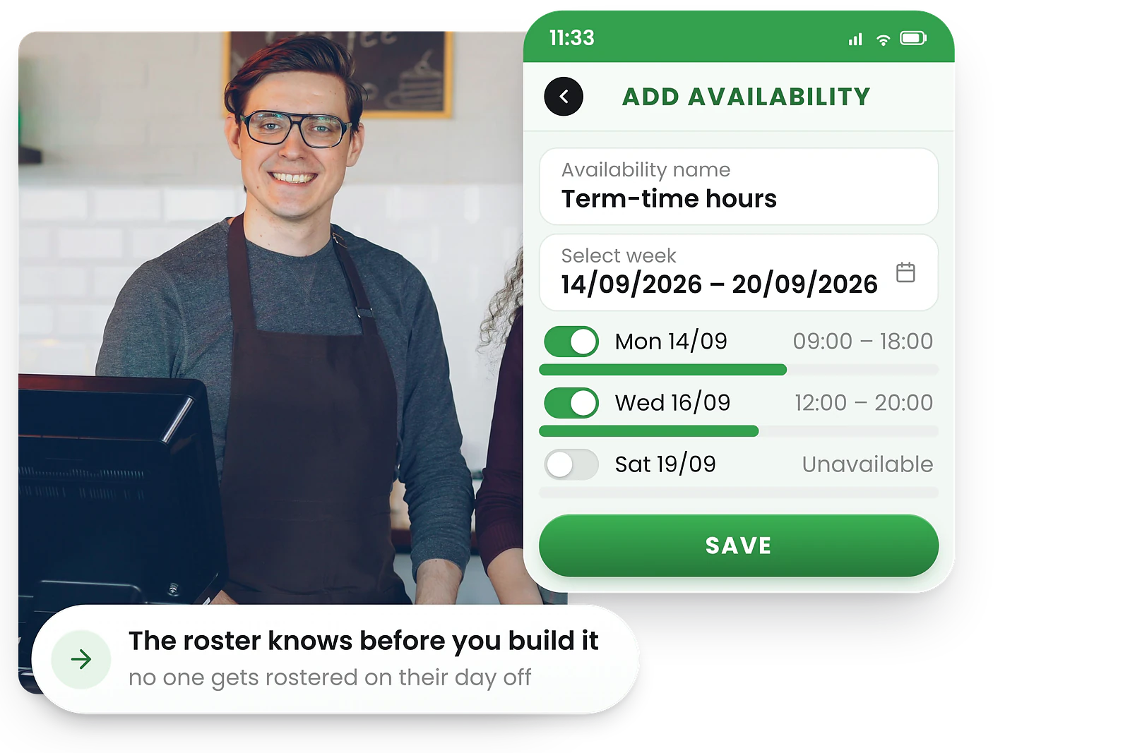 Staff availability management software interface