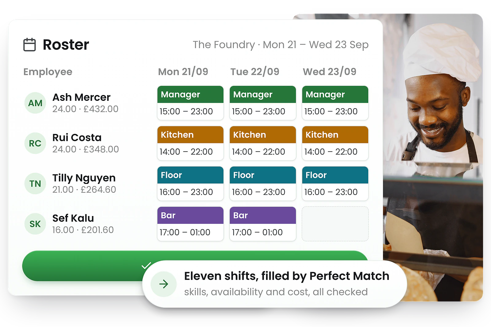 RosterElf auto scheduling software interface showing automatic shift scheduling