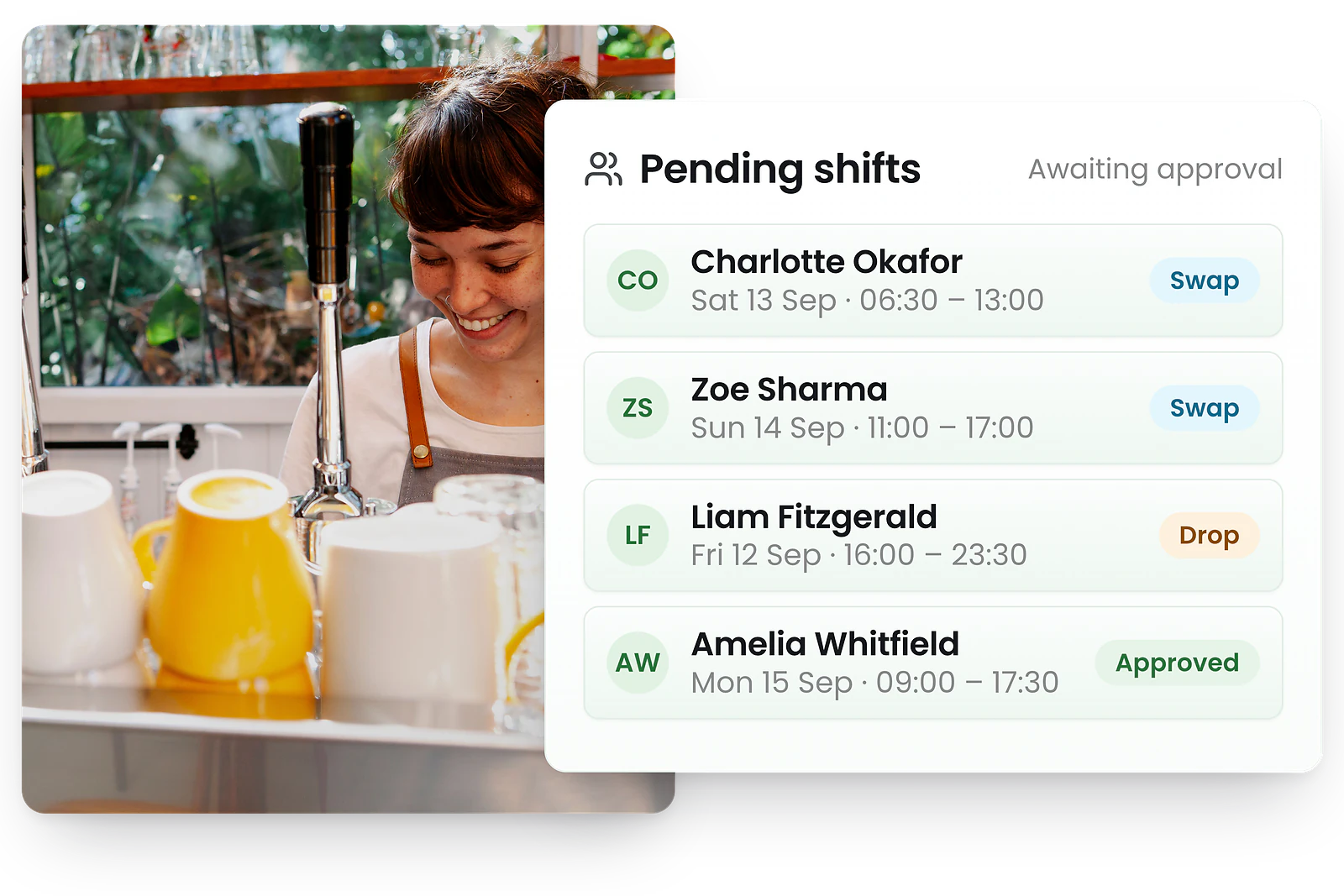 RosterElf manager approval screen for shift swap requests