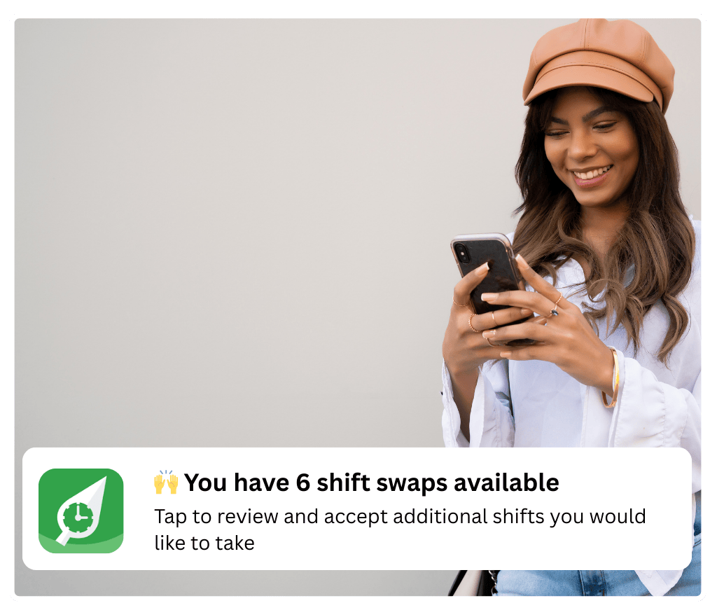 RosterElf shift swap notification on mobile showing available shift swaps