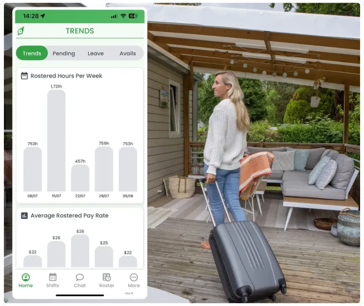 Short-term rentals workforce management software showing rostering interface