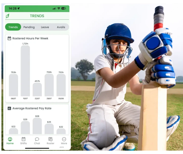 Sports club workforce management software showing rostering interface
