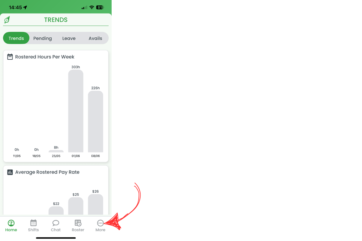 More icon in RosterElf navigation bar