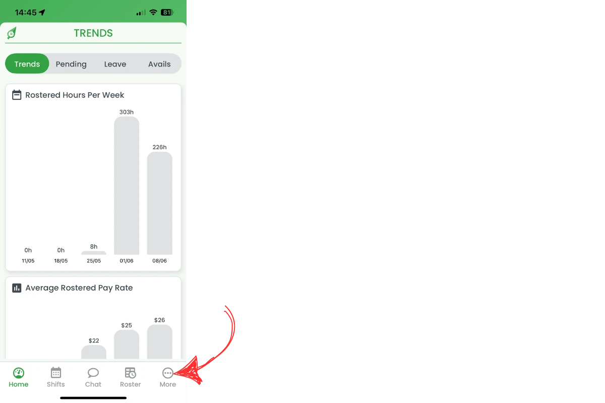 More icon in RosterElf navigation bar
