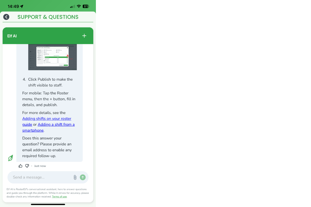 Elf AI chat interface with example question