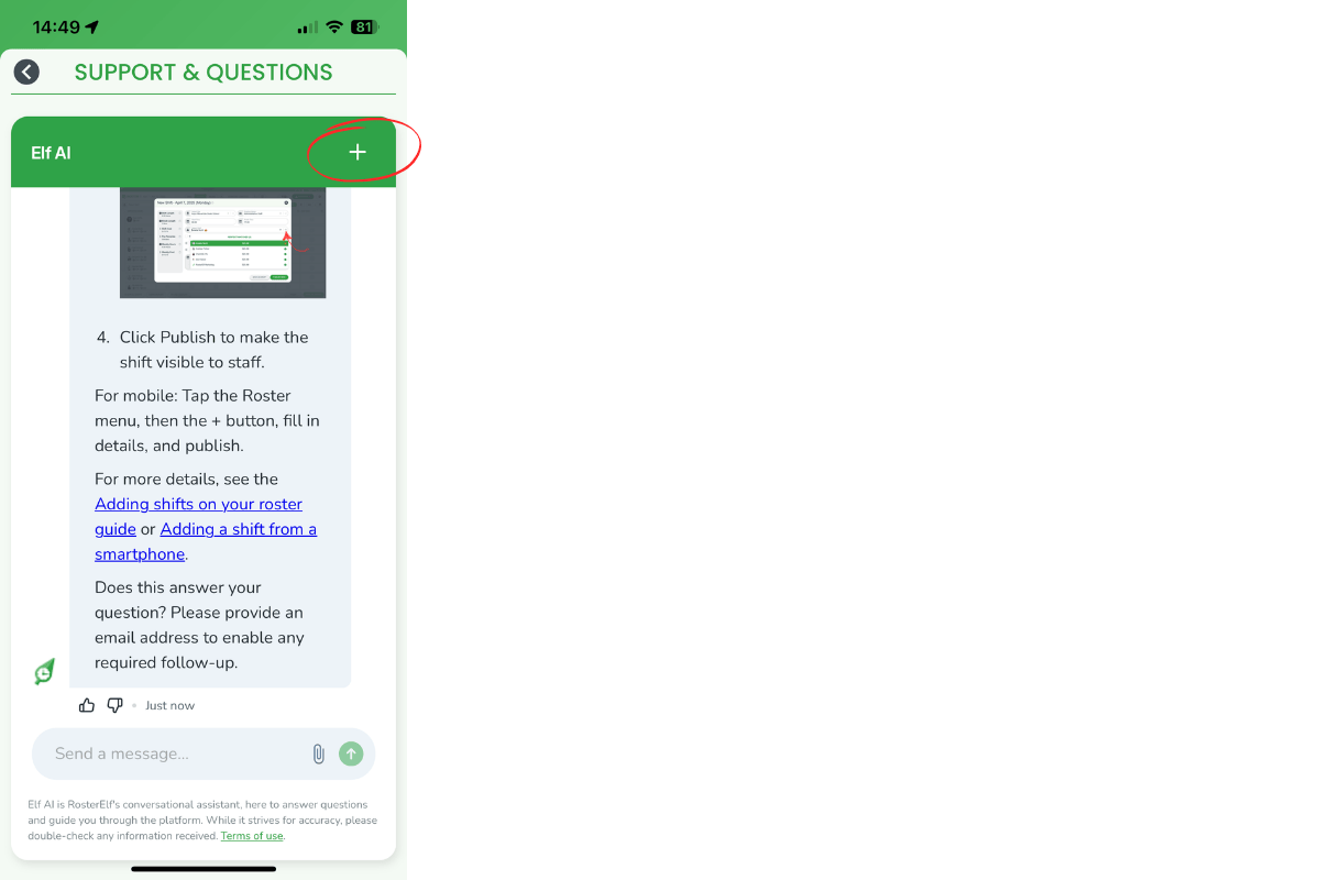 Plus icon to start new Elf AI conversation