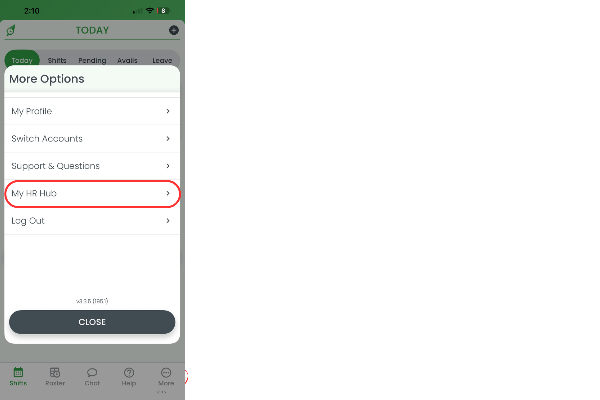 My HR Hub menu option
