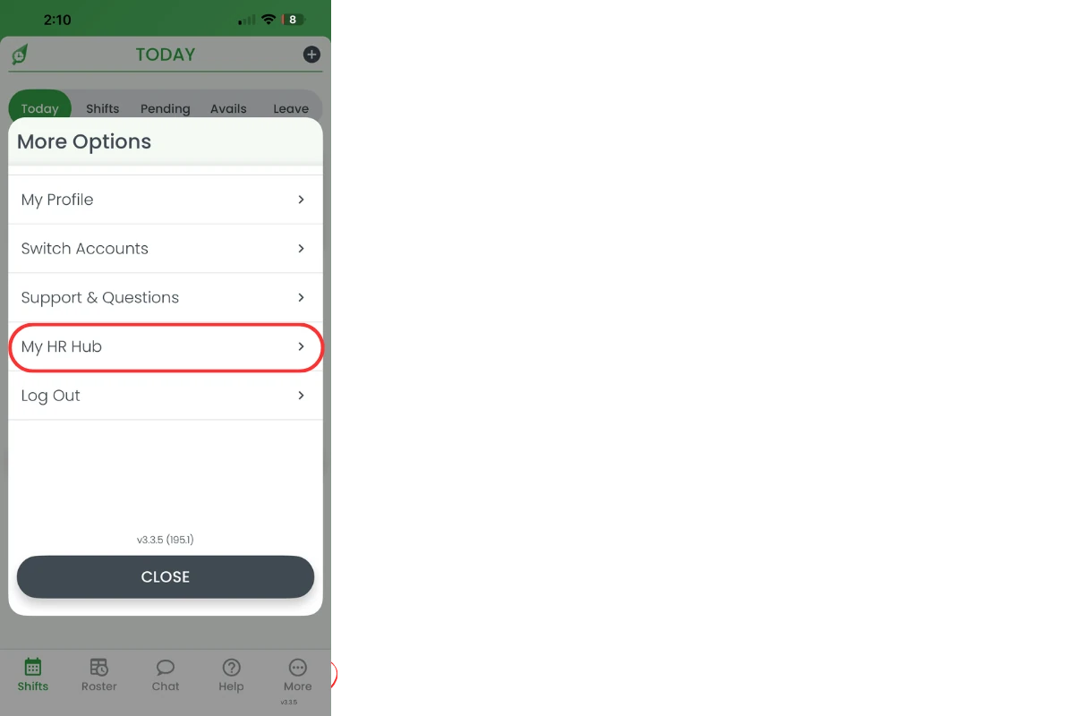 My HR Hub menu option