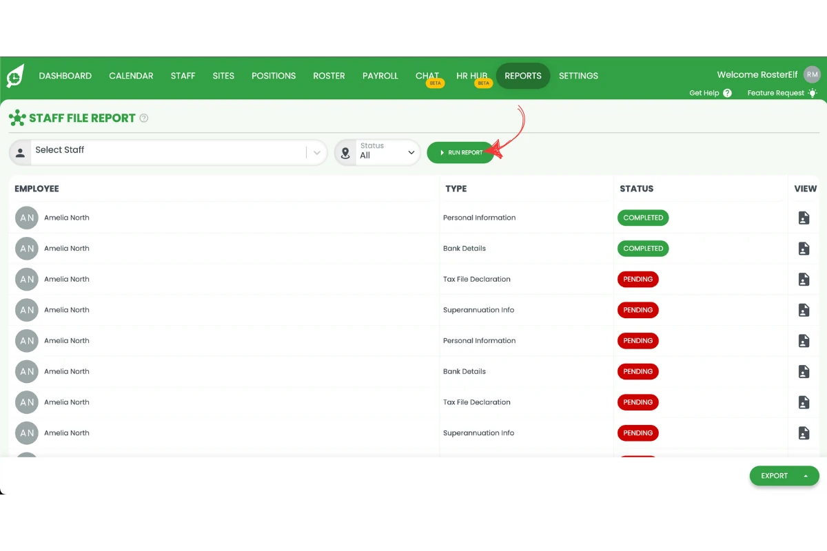 Run report button