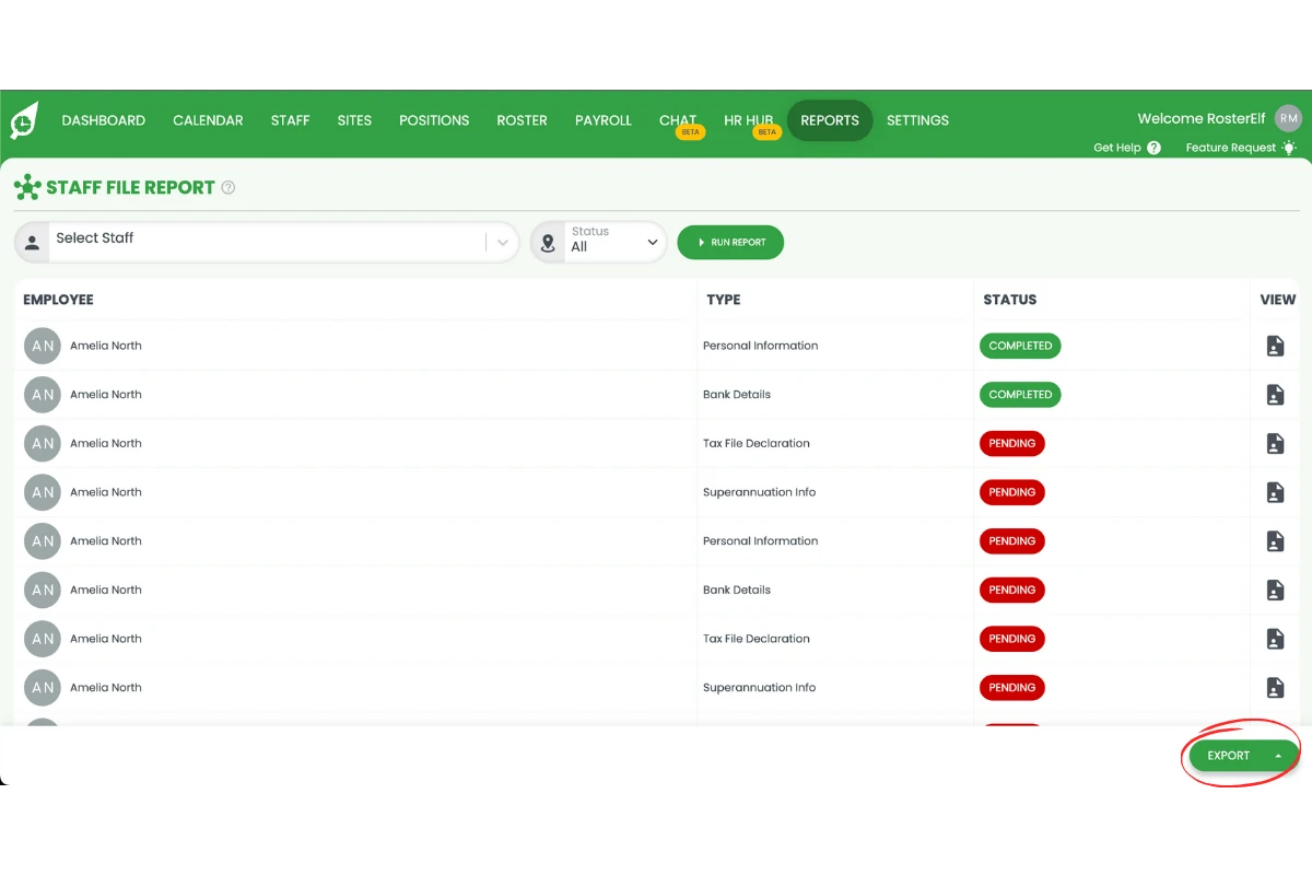 Export button