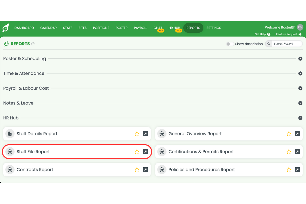 Staff file report option