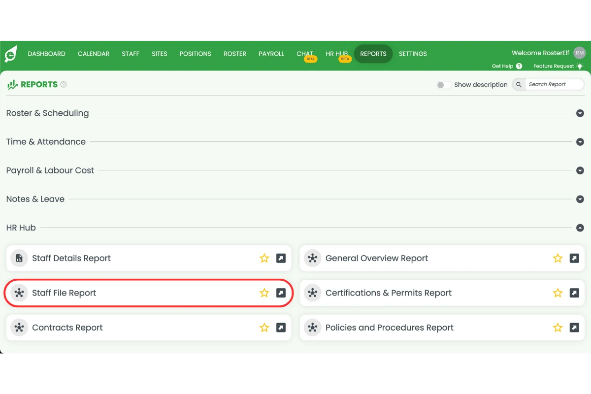 Staff file report option