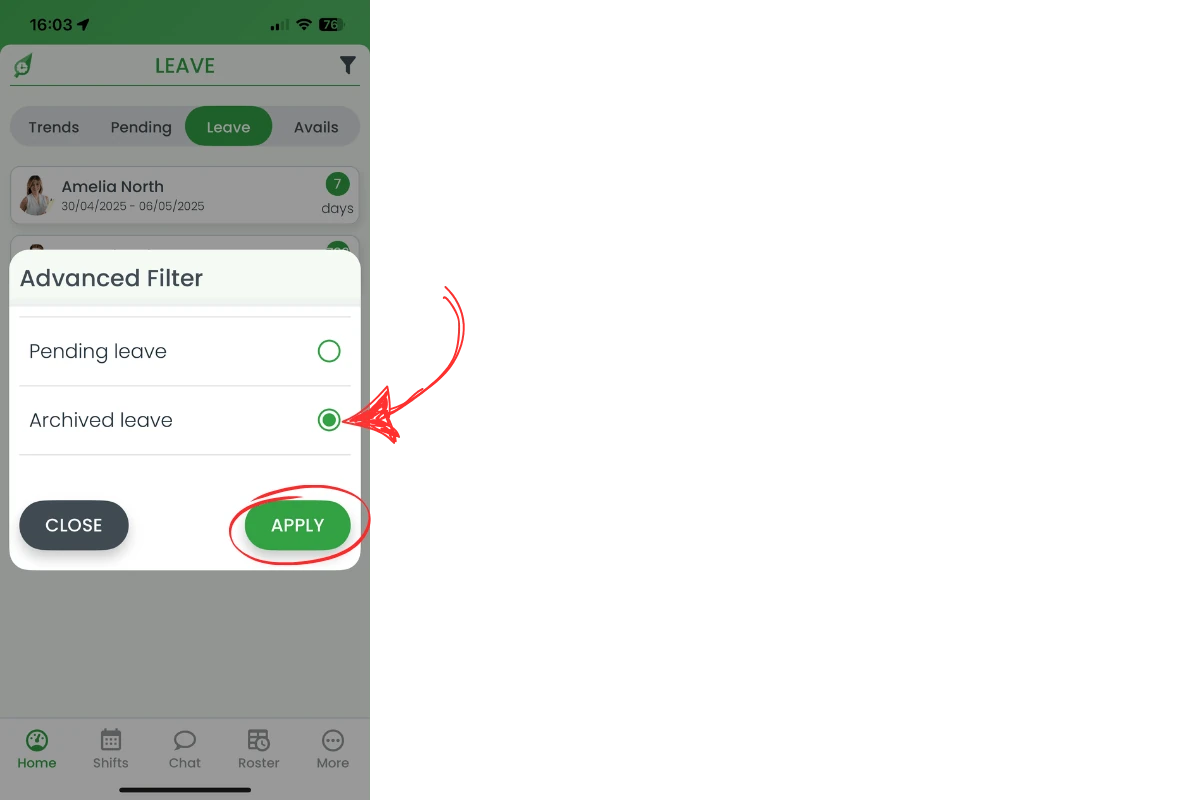 Advanced filter panel with Archived leave selected