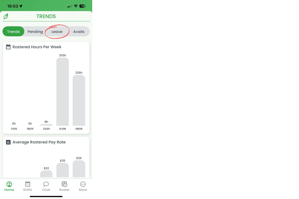 Leave tab highlighted on Home dashboard