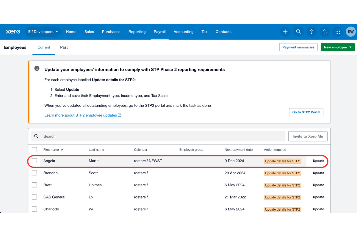 Payroll section in RosterElf