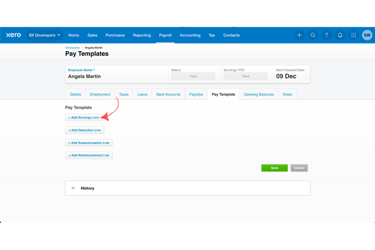 Payroll section in RosterElf