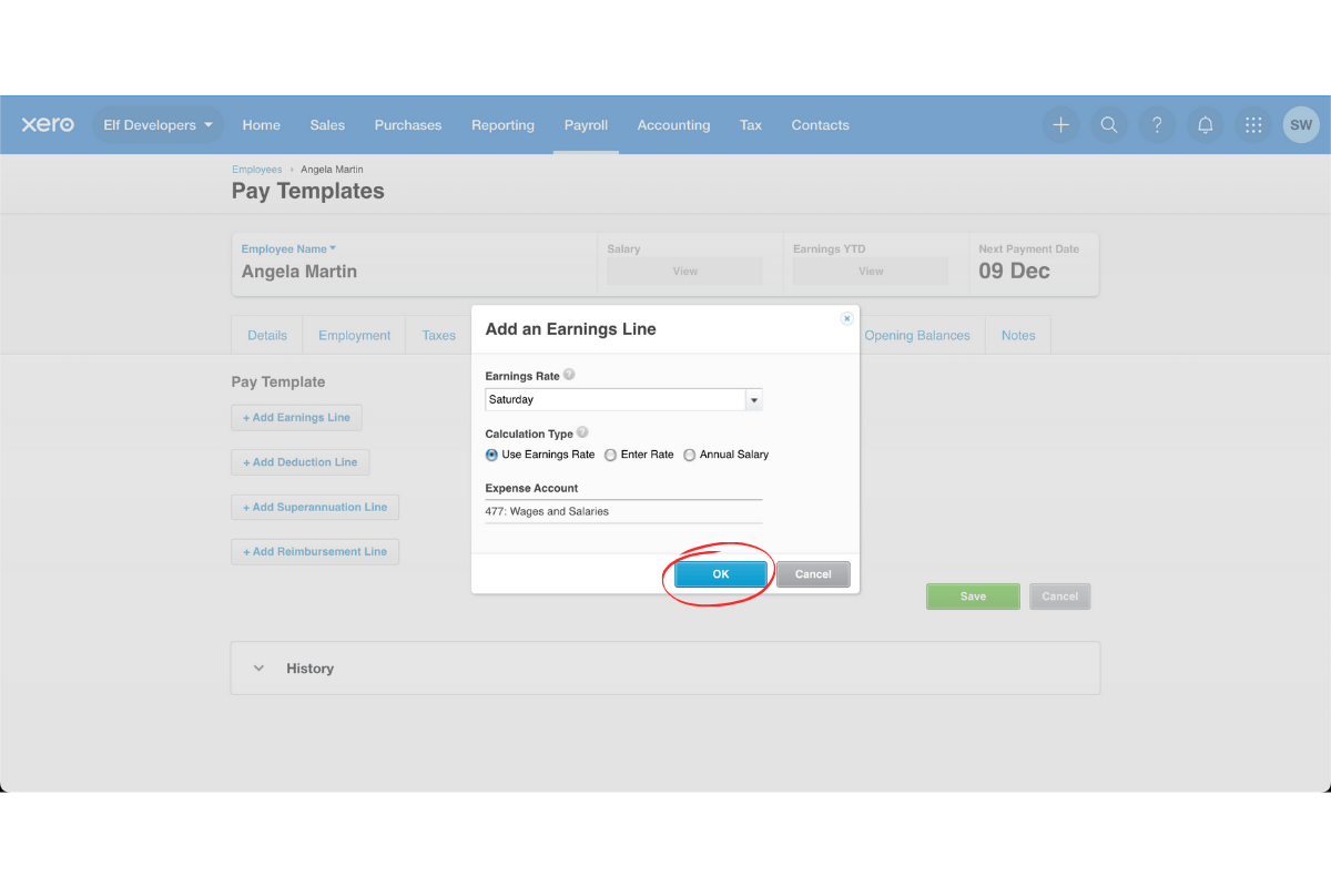 Payroll section in RosterElf