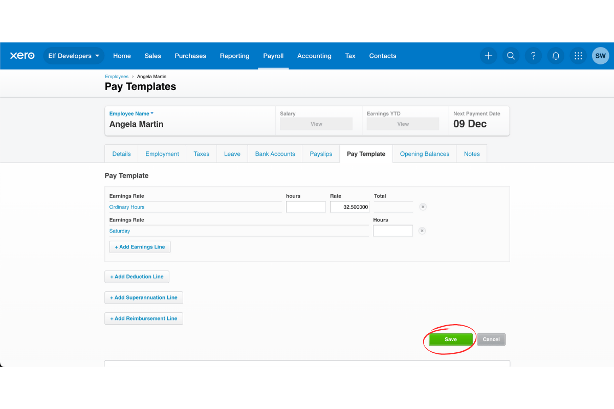 Payroll section in RosterElf