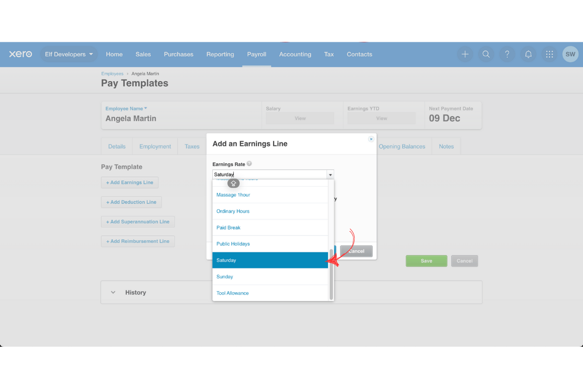 Payroll section in RosterElf