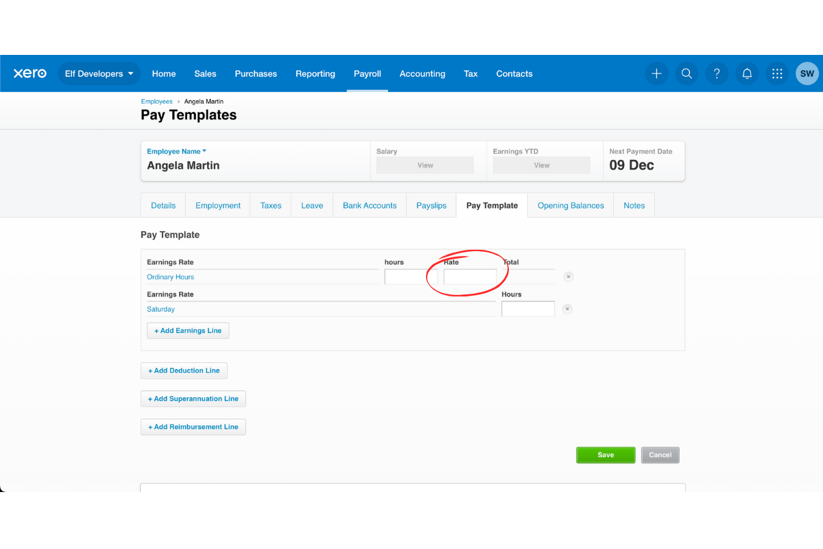 Payroll section in RosterElf