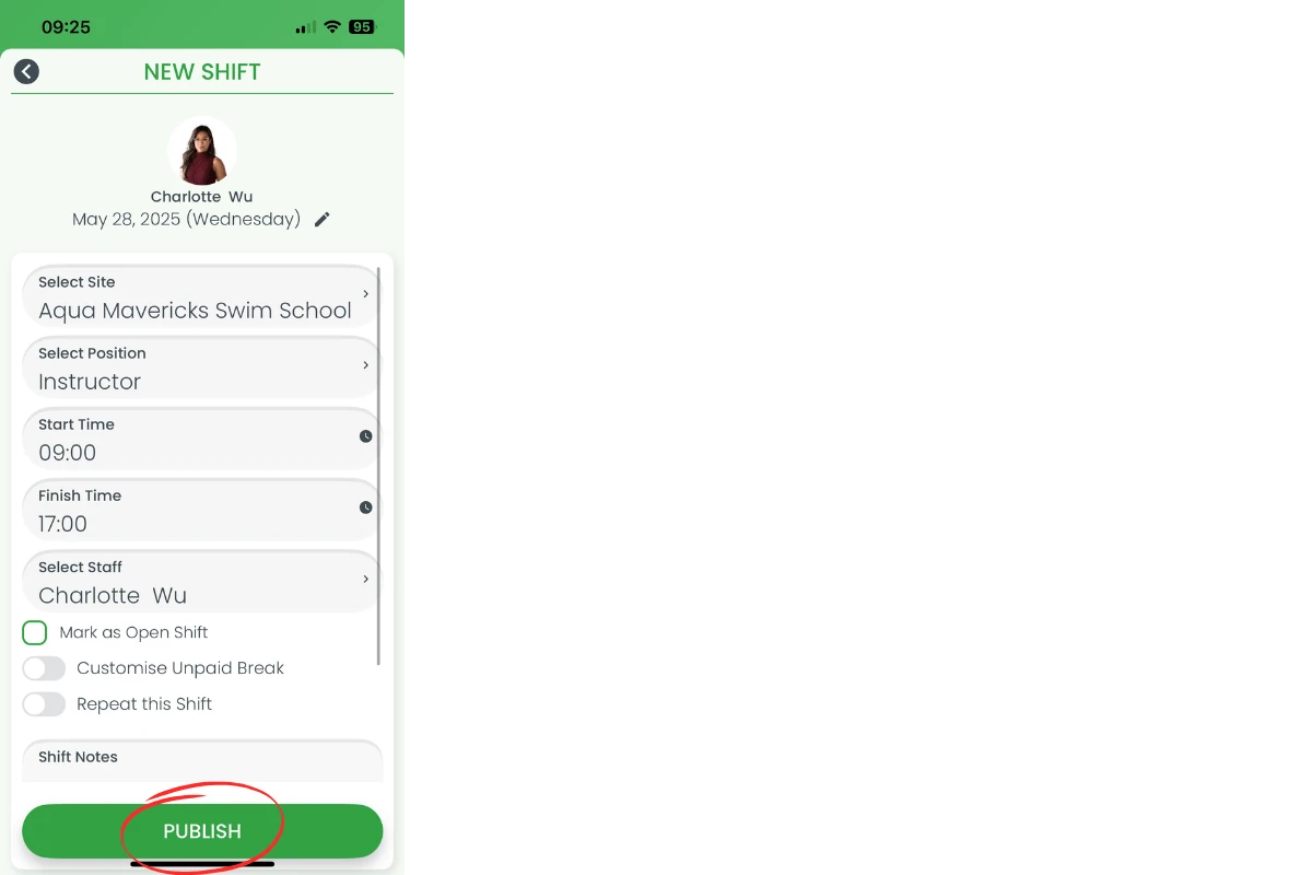 Shift notes and notification options