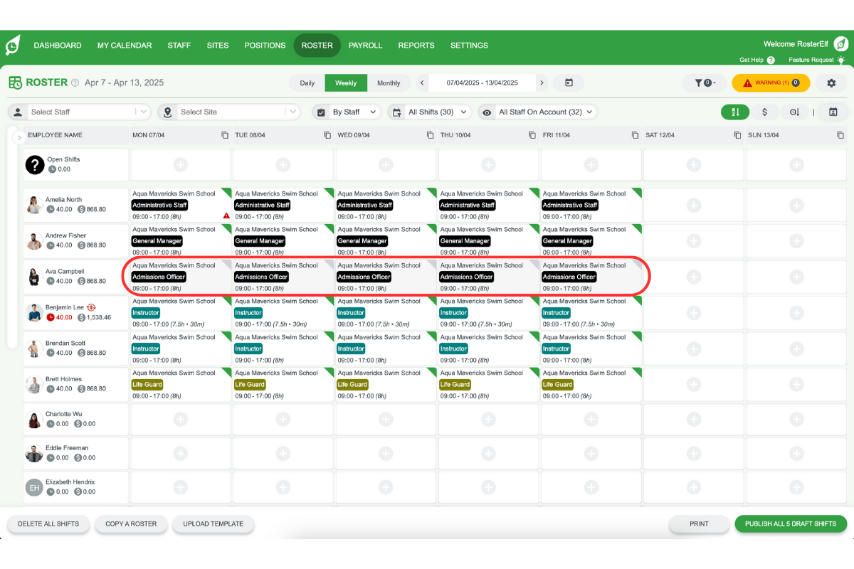 Adding draft shifts after publication