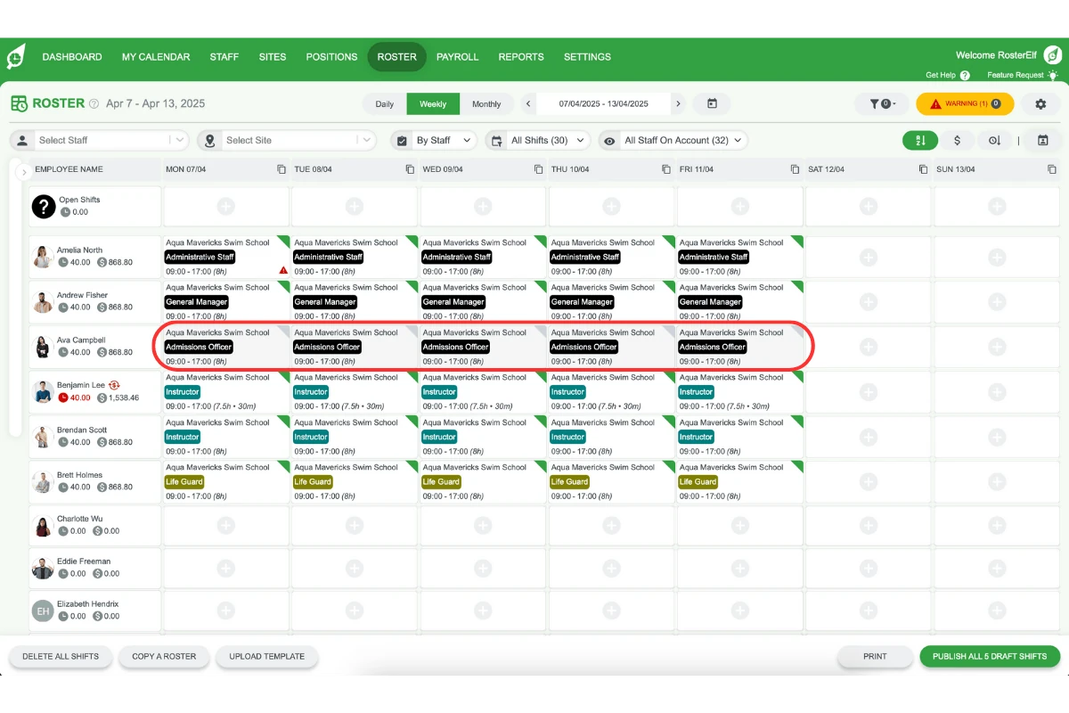 Adding draft shifts after publication