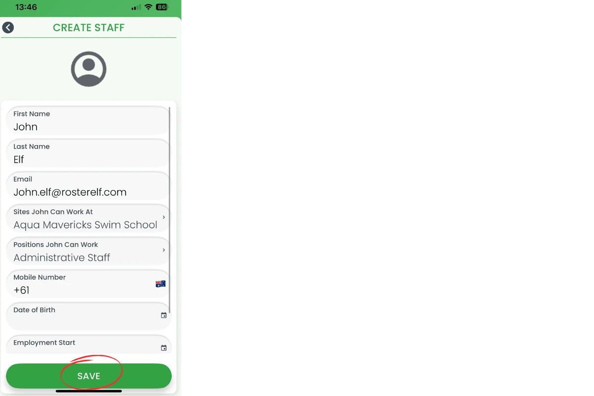 Employee details entry form