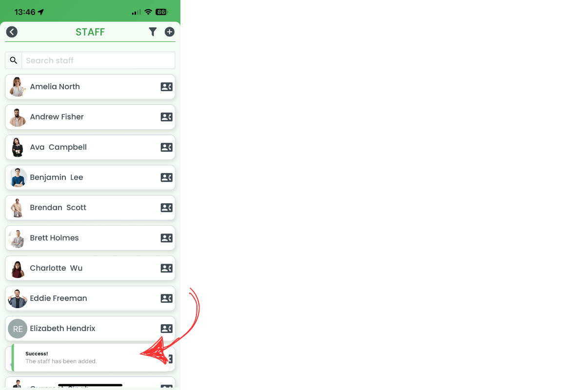 Green confirmation banner for successful save