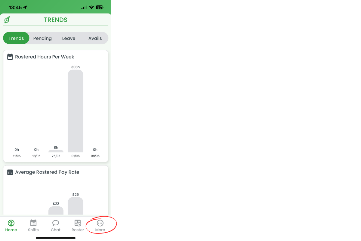 More button in bottom-right corner of screen