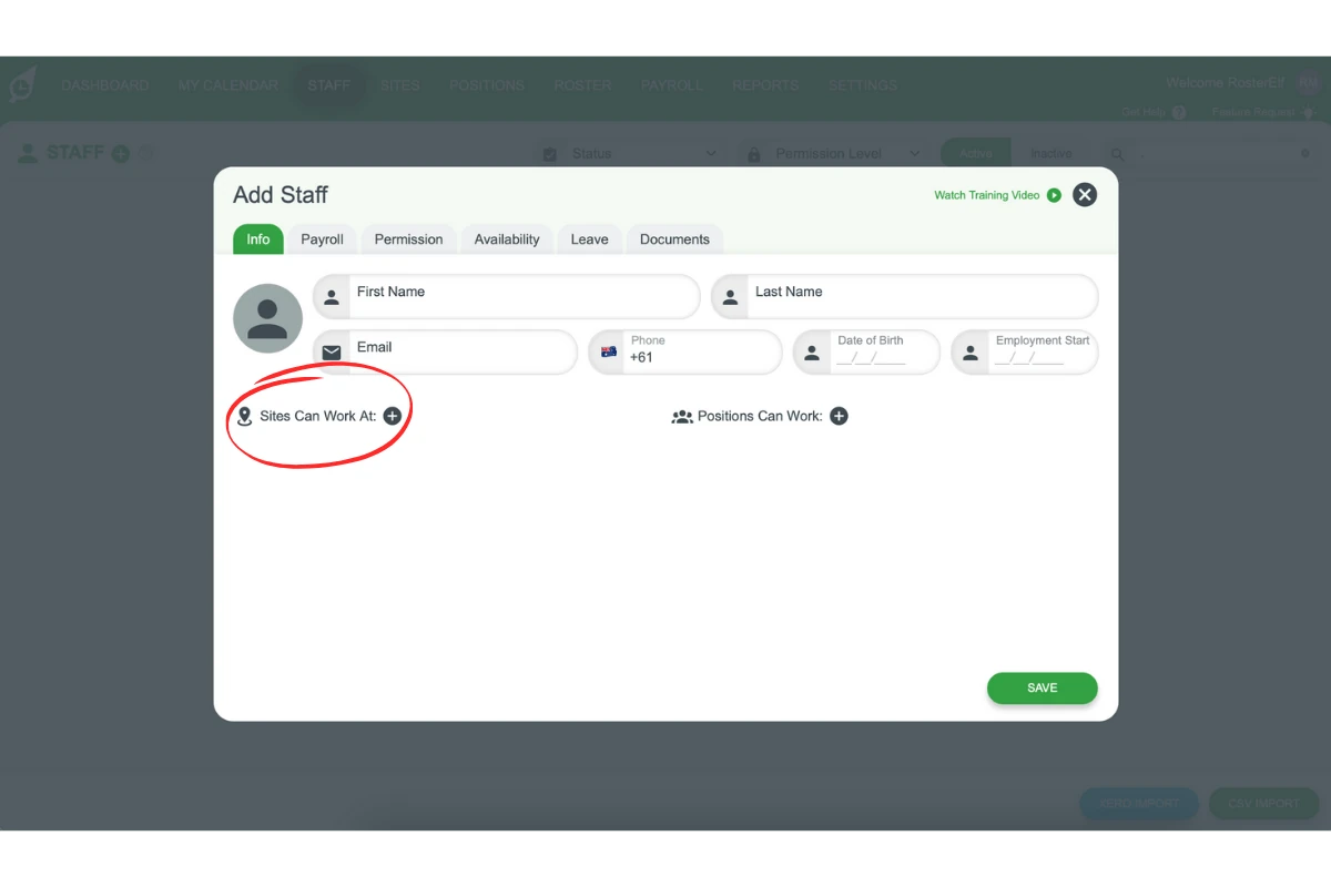 Screenshot highlighting the plus symbol for adding sites