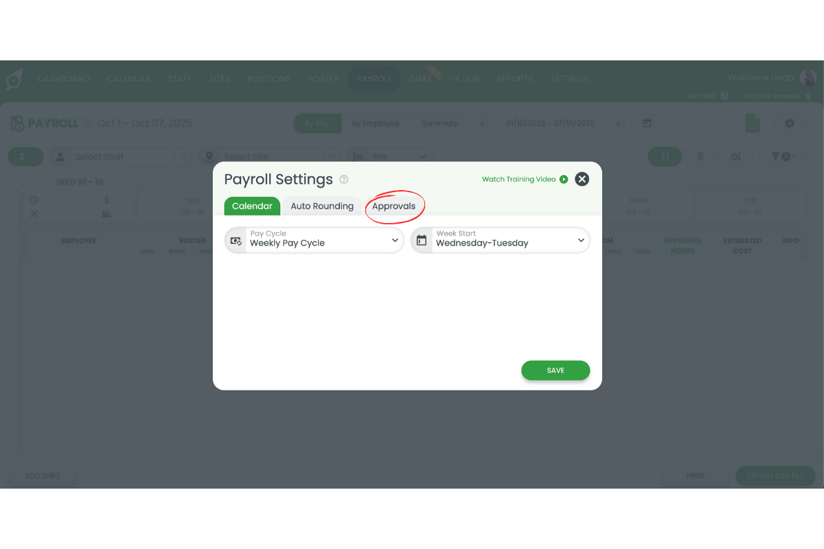 Approving payroll in RosterElf