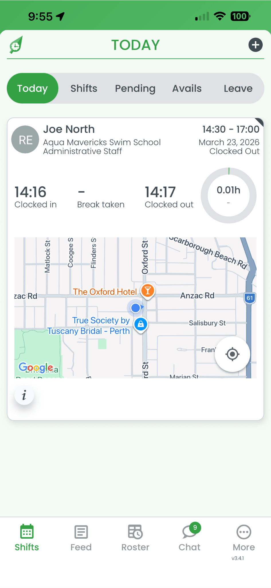 RosterElf smartphone app home screen showing the main navigation bar at the bottom