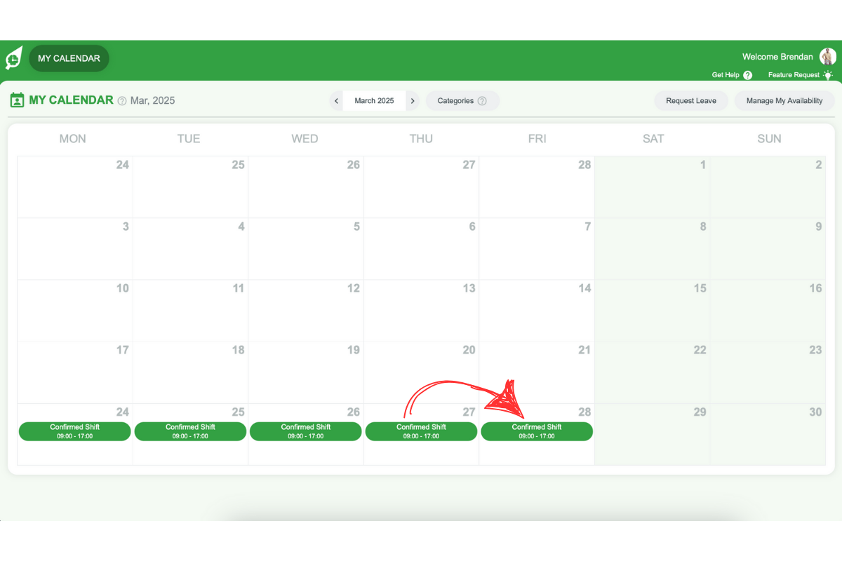 Detailed shift view in My Calendar