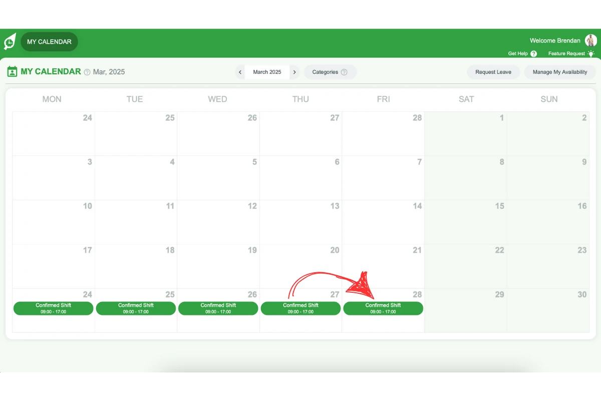 Detailed shift view in My Calendar