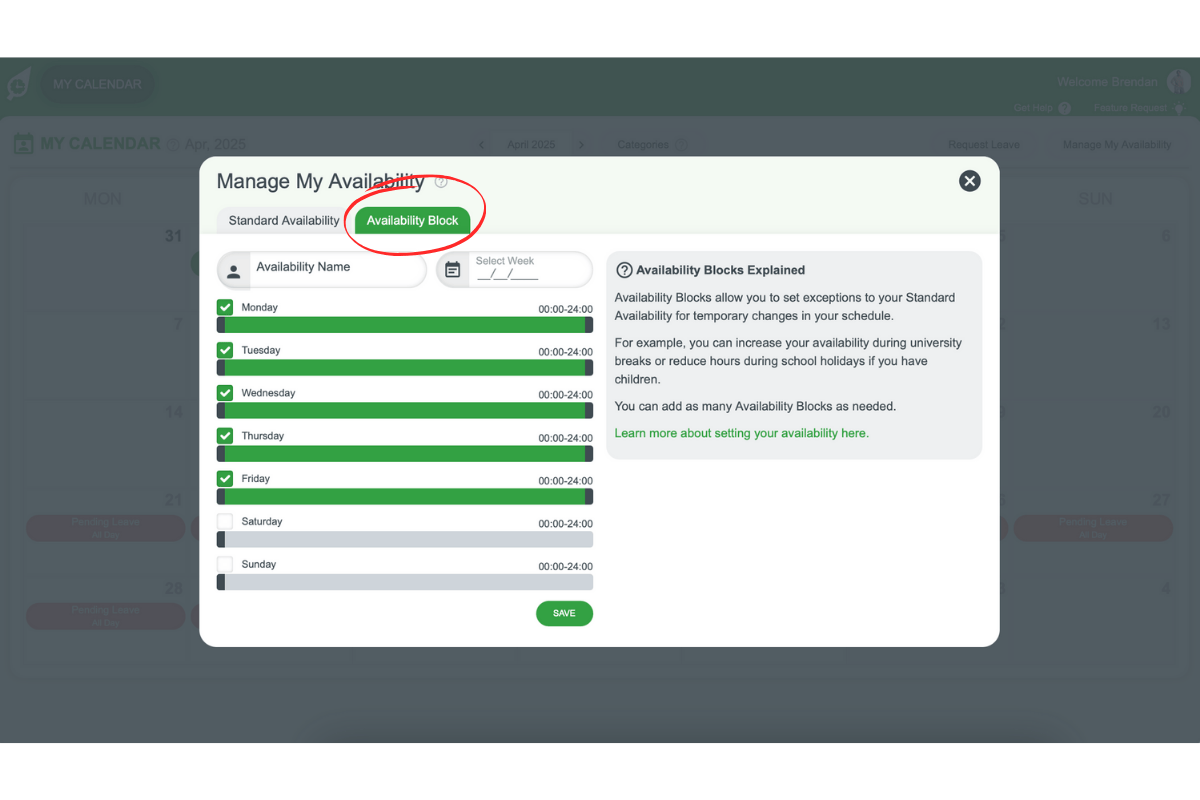 Adding extra availability blocks in My Calendar