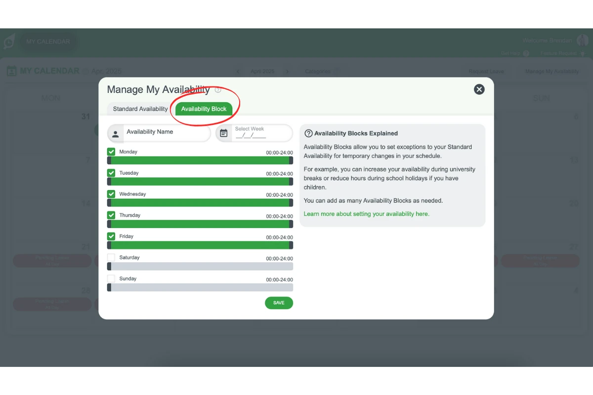 Adding extra availability blocks in My Calendar