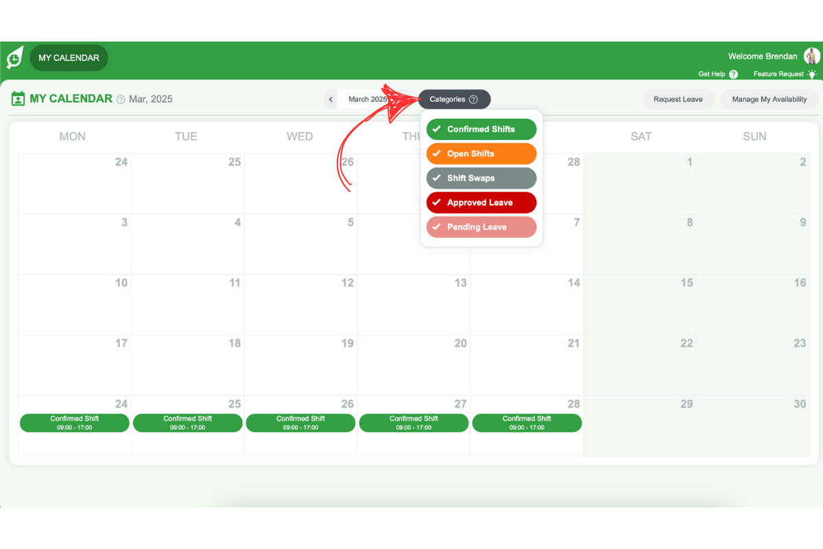 Selecting categories to display in My Calendar