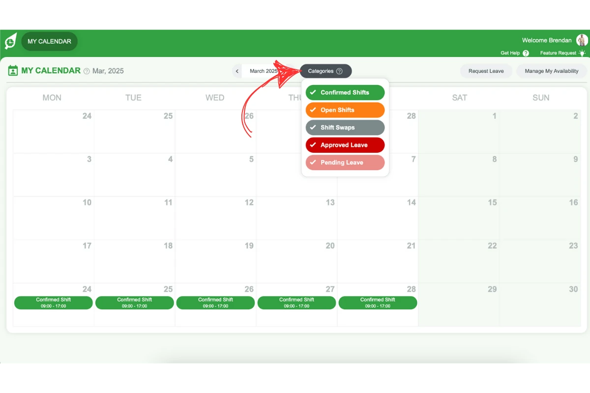 Selecting categories to display in My Calendar