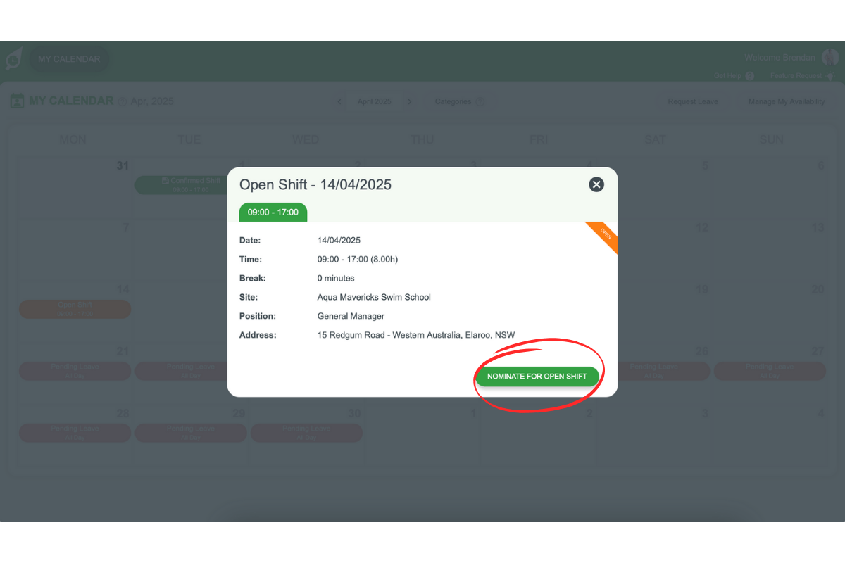 Nominate for Open Shift button